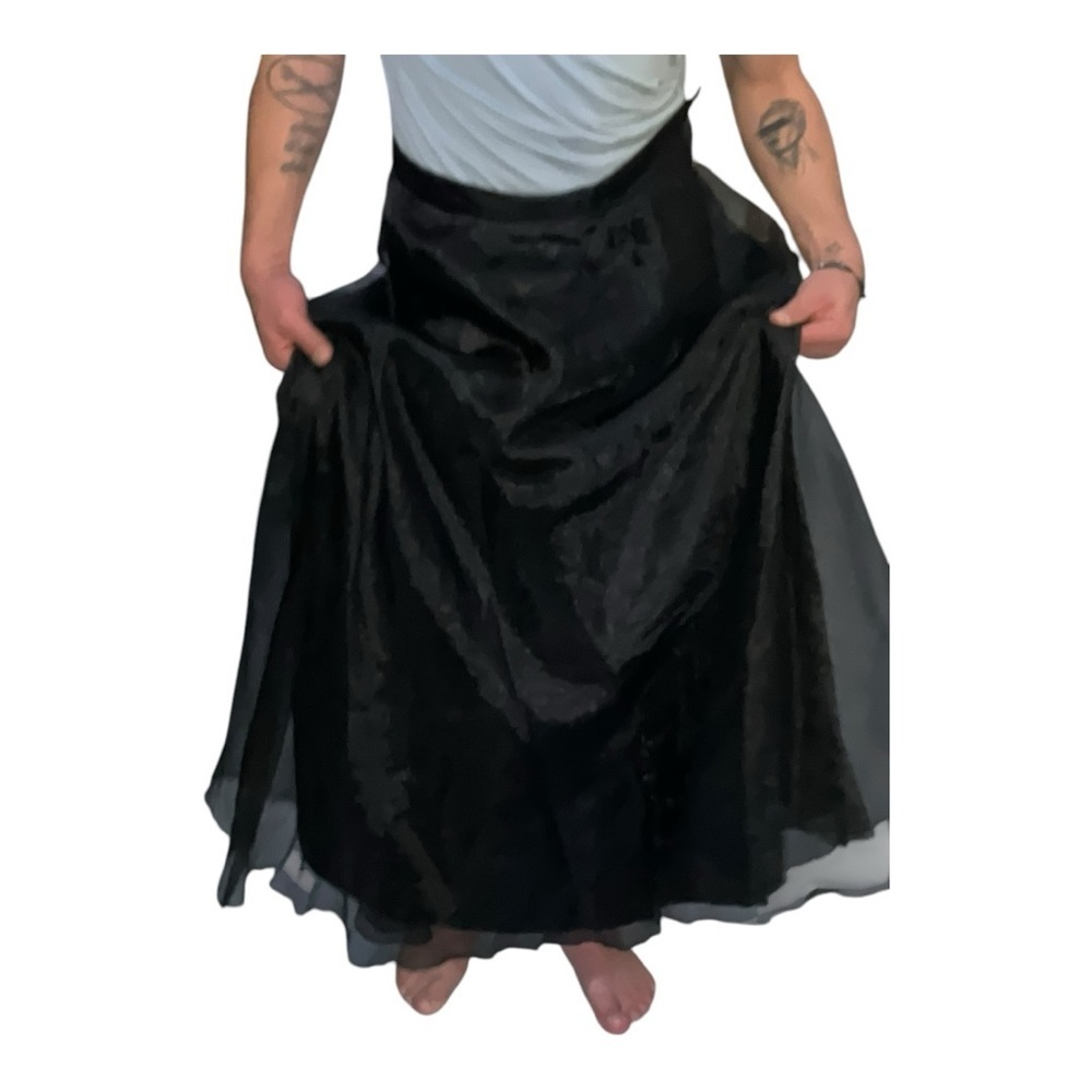 Vtg Chiffon Skirt Womans 14 Triple‎ Layer Maxi Whimsygoth Black Grunge - Picture 5 of 6